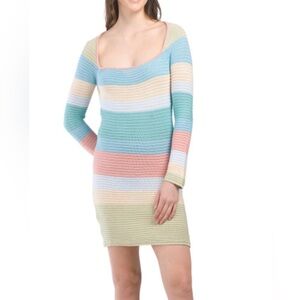 NWT LE LIS Long Sleeve Crochet Striped Colorful Mini Dress Size M